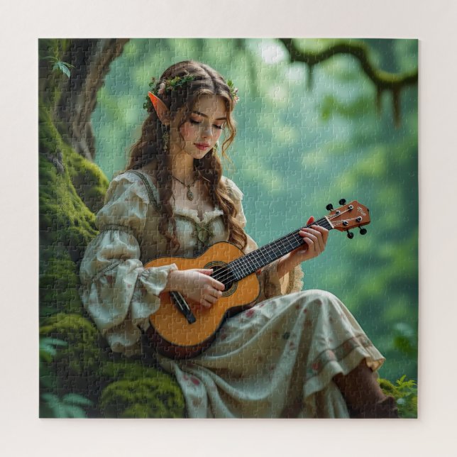 Quebra-cabeça Fada Élfica Encantada Tocando Ukulele (Vertical)