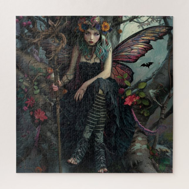 Quebra-cabeça Fada Gótica Empoleirada em uma Árvore (Vertical)