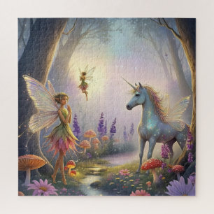 Quebra-cabeça Fairytale Forest Unicorn Trees Fairy Mushroom