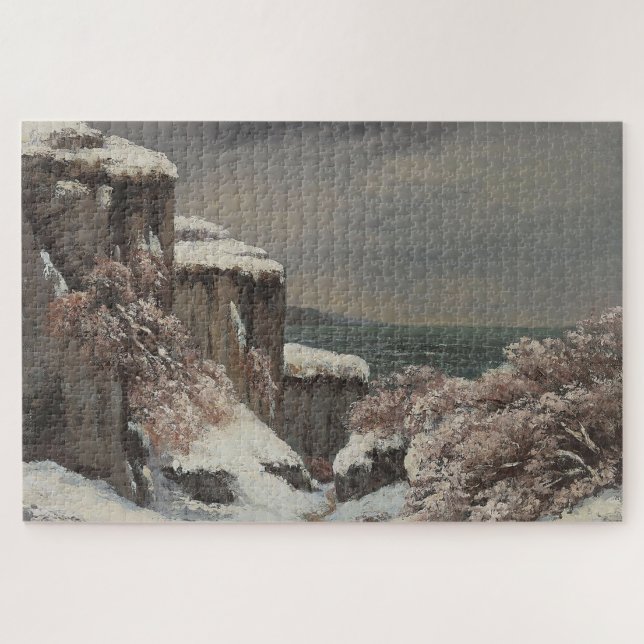 Quebra-cabeça Falaises au Bord de la Mer sous la Neige - Courbet (Horizontal)