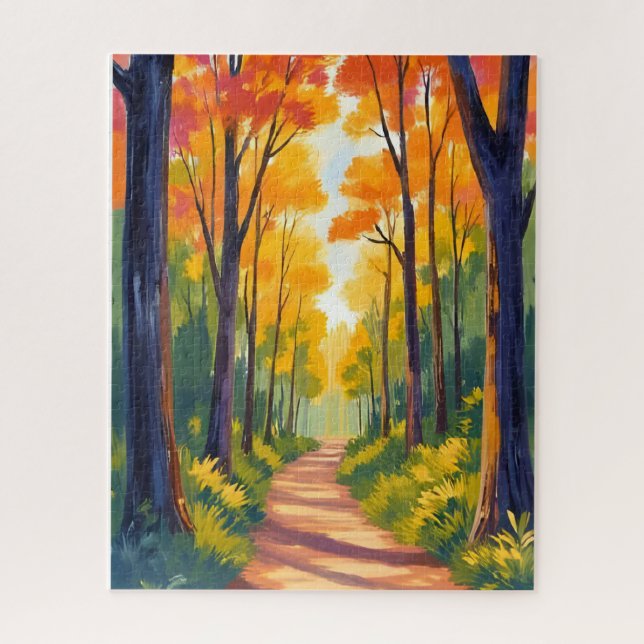 Quebra-cabeça Fall Forest Path | Autumn Foliage Watercolor (Vertical)