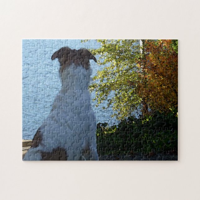 Quebra-cabeça Fall Lake e Borzoi (Horizontal)