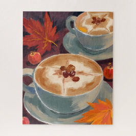 Quebra-cabeça Fall Latte Date | Autumn Coffee Leaves Watercolor