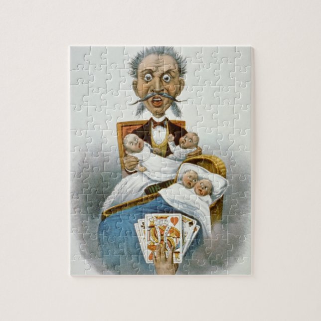 Quebra-cabeça Família Antiga, Pai com Bebês e Mão de Pôquer (Vertical)