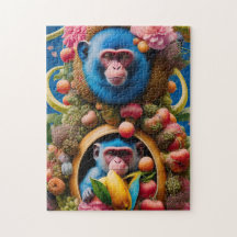 Família de macacos em azul