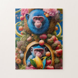 Quebra-cabeça Família de macacos em azul