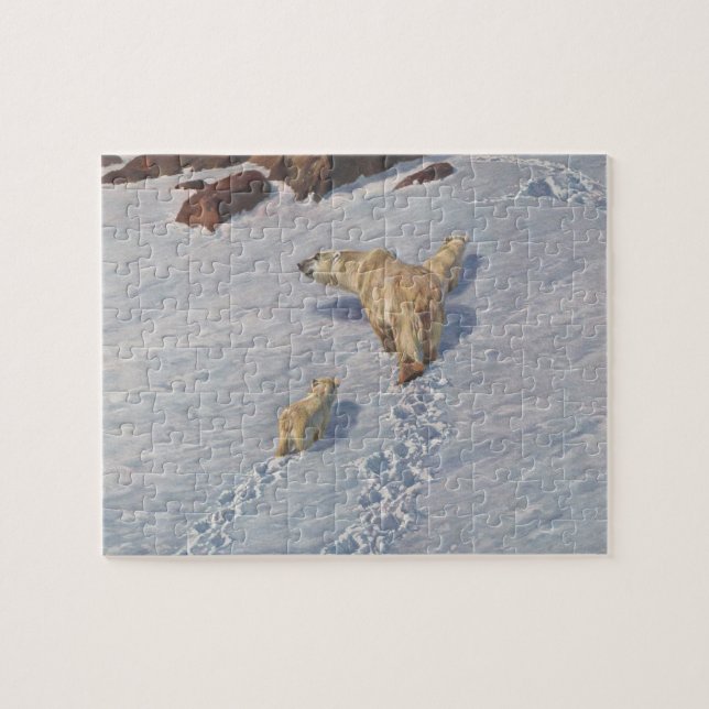 Quebra-cabeça Família de Ursos Polares na Neve Ártica (Horizontal)