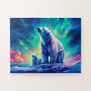 Quebra-cabeça Família do Urso Polar no Aurora