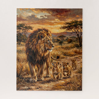 Quebra-cabeça Família Majestosa de Leões – Arte da Savana Dourad