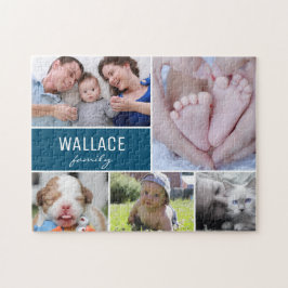 Quebra-cabeça Família Personalizada de Colagem de Fotos Azul