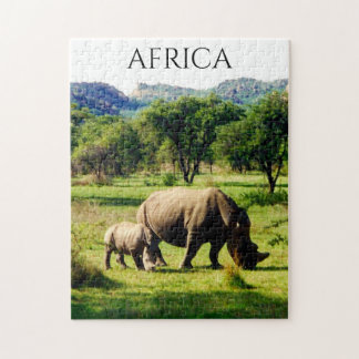 Quebra-cabeça família rinoceronte africana