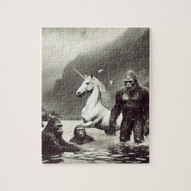 Quebra-cabeça Família Sasquatch e um unicórnio (Vertical)