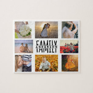 Quebra-cabeça Family 8 Photo Collage and Name DIY Template White