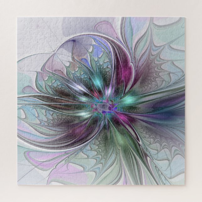Quebra-cabeça Fantasia Abstrata Colorida Moderna Floral Fractal (Vertical)