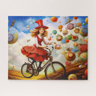 Quebra-cabeça Fantasia Colorida Imaginação Menina de Bicicleta