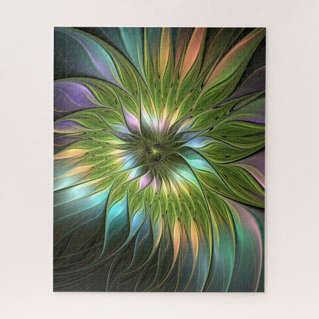 Quebra-cabeça Fantasia Colorida Luminosa Flores Arte Fractal (Vertical)