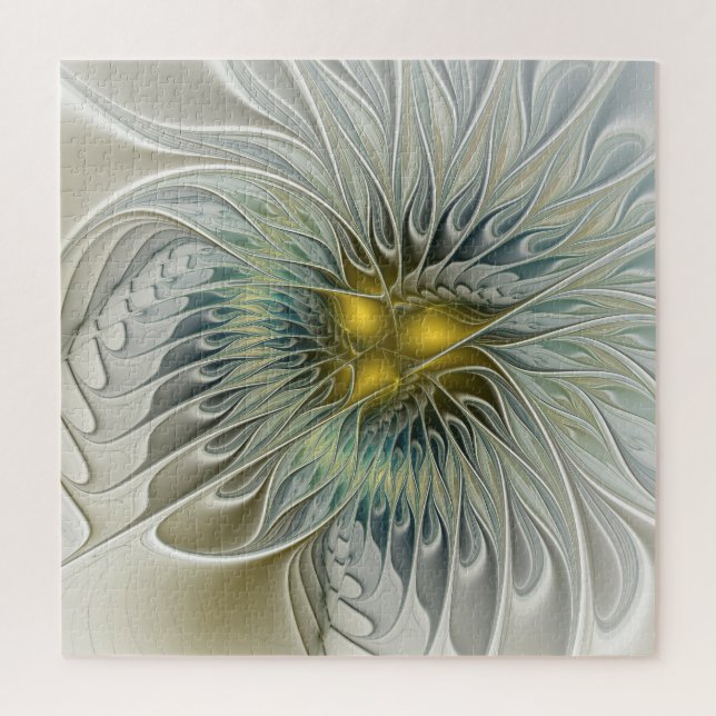 Quebra-cabeça Fantasia da Flor de Prata Dourada Arte Fractal Abs (Vertical)