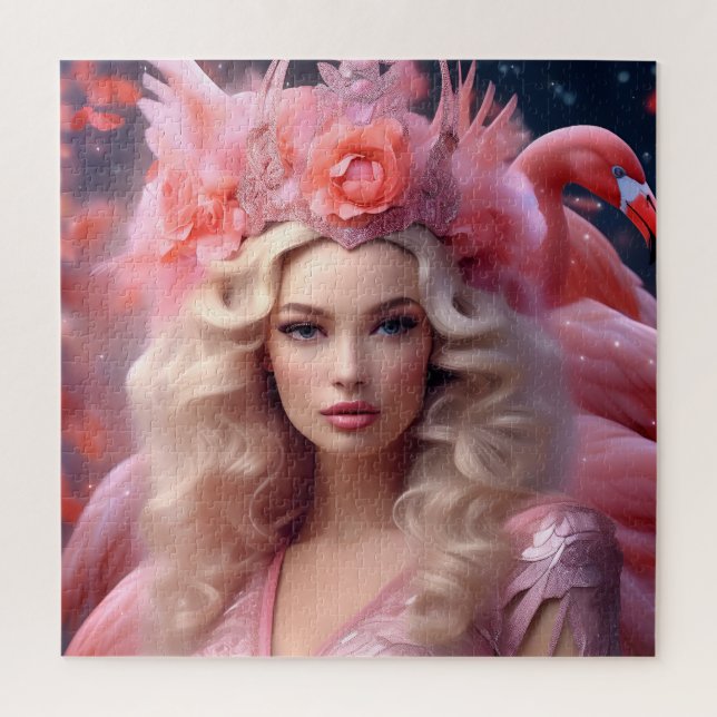 Quebra-cabeça Fantasia de Beleza Flamingo Rosa (Vertical)