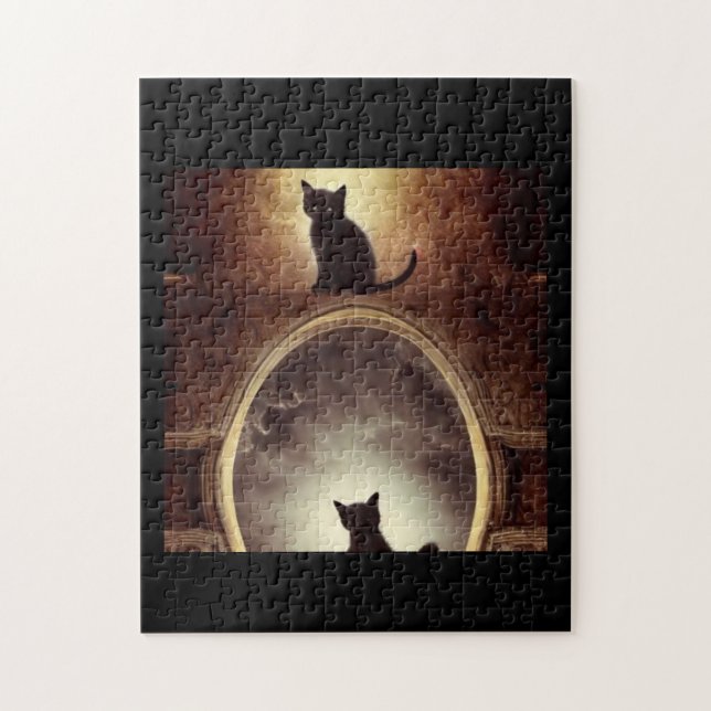 Quebra-cabeça Fantasia escura do mistério do gato preto (Vertical)