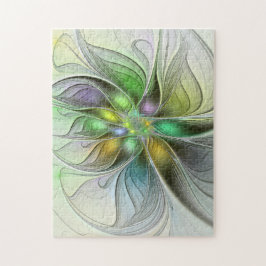 Quebra-cabeça Fantasia Flor Colorida Moderno Abstrato Fractal