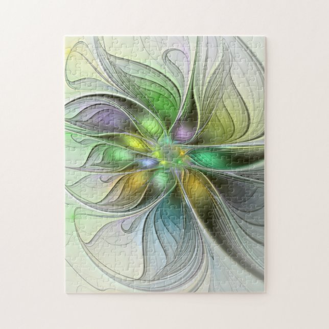 Quebra-cabeça Fantasia Flor Colorida Moderno Abstrato Fractal (Vertical)