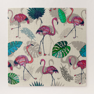 Quebra-cabeça Fantasia Tropical: Flamingo Leaf Pattern