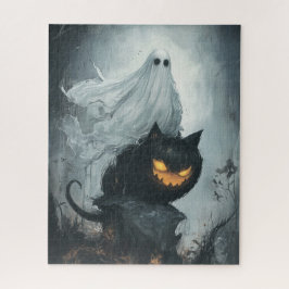 Quebra-cabeça Fantasma das Halloween Andando a Gato Negro