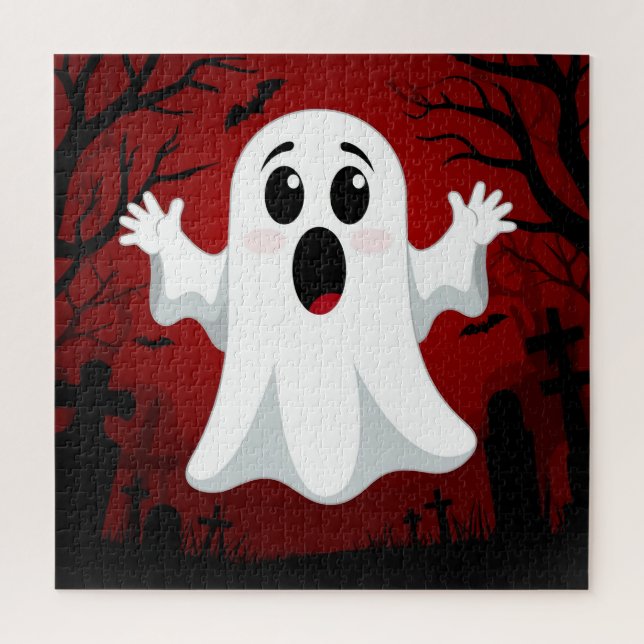 Quebra-cabeça Fantasma de Desenho Adorável no Halloween Assustad (Vertical)