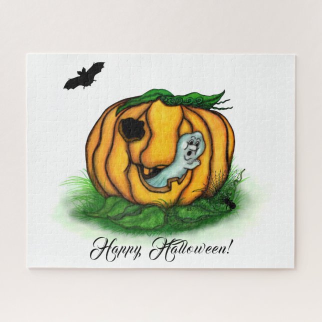 Quebra-cabeça Fantasma do Halloween, Bat, Ghost e Spider (Horizontal)