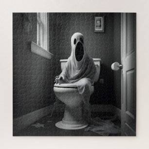 Quebra-cabeça Fantasma engraçado sentado no banheiro