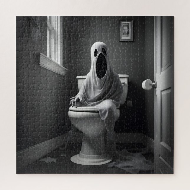 Quebra-cabeça Fantasma engraçado sentado no banheiro (Vertical)
