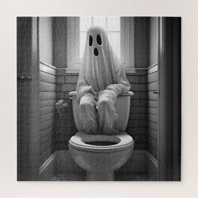 Quebra-cabeça Fantasma engraçado sentado no vaso sanitário (Vertical)