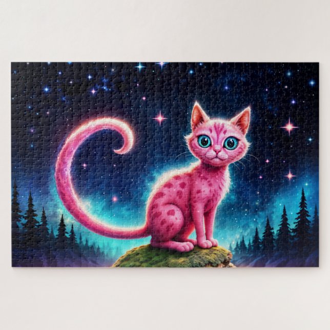 Quebra-cabeça Fantástico animal rosa e bonito no vale estrelado  (Horizontal)