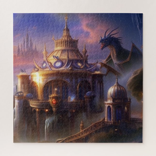 Quebra-cabeça Fantasy Art Fairytale Castles Mystical Dragon (Vertical)