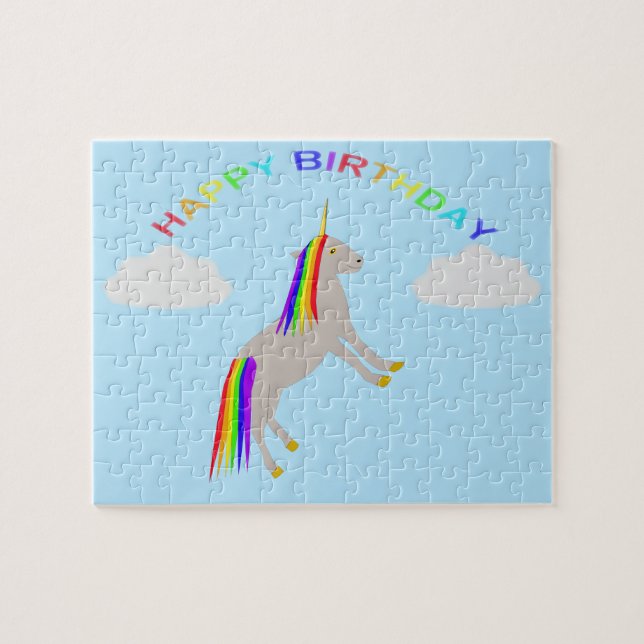 Quebra-cabeça Fantasy Birthday Unicorn Rainbow and Clouds (Horizontal)