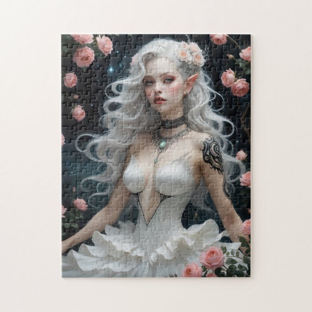 Quebra-cabeça Fantasy Elegance: Elf com Rosas (Vertical)
