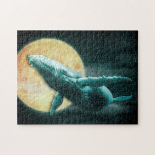 Quebra-cabeça Fantasy Humpback Whale Voando para a Lua - Quebra-