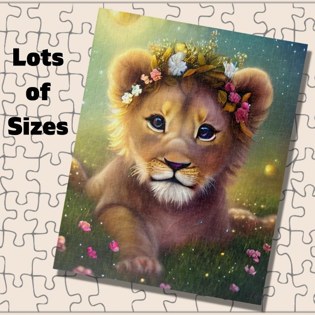 Quebra-cabeça Fantasy Lion Cub em Grass com Flores (Criador carregado)