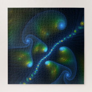 Quebra-cabeça Fantasy Luzes Abstrato Azul Verde Amarelo Fractal