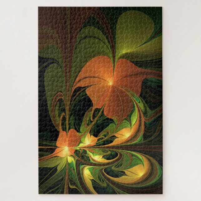 Quebra-cabeça Fantasy Plant Abstrato Green Rust Brown Fractal (Vertical)