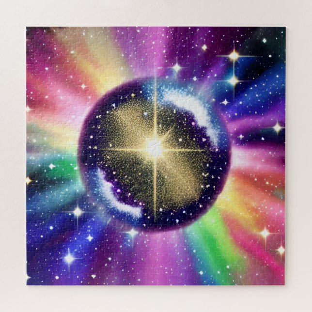 Quebra-cabeça Fantasy Rainbow Sphere Starburst Ghear Galáxia (Horizontal)