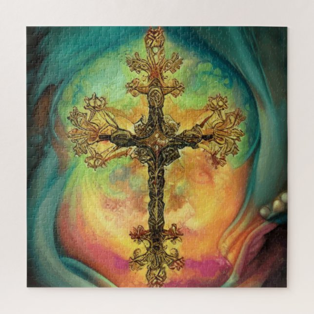 Quebra-cabeça Fantasy Steampunk Ornamentado Cross In Aqua Waterc (Vertical)