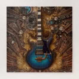 Quebra-cabeça Fantasy Steampunk Vintage Blue Guitar Watercolor