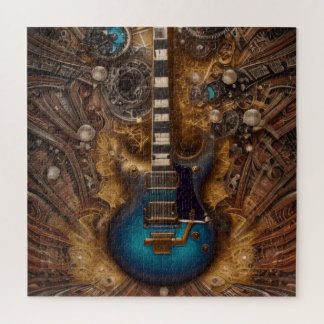 Quebra-cabeça Fantasy Steampunk Vintage Blue Guitar Watercolor