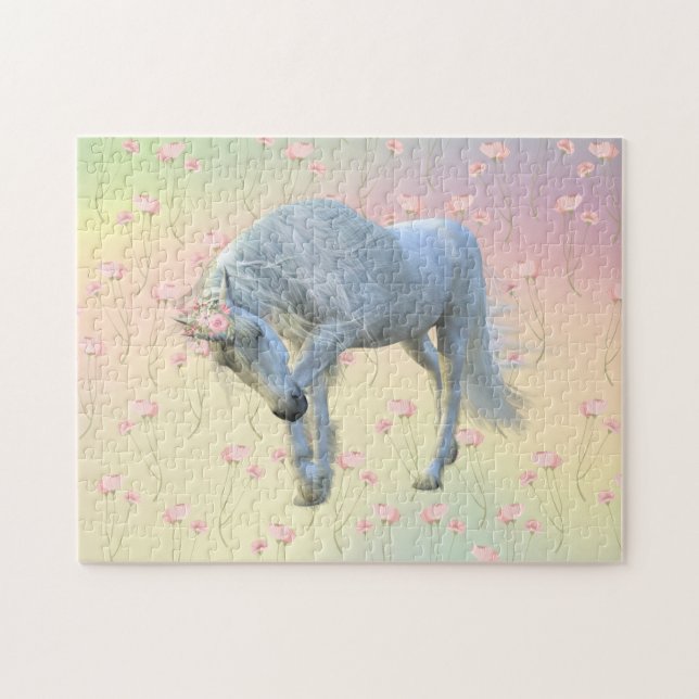 Quebra-cabeça Fantasy Unicorn Bonito Rainbow Floral (Horizontal)