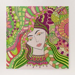 Quebra-cabeça Fantasy Woman: Abstrato Primavera Folk.