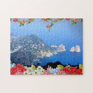 Quebra-cabeça Faraglioni rocha Capri Island, Itália com flores