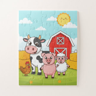 Quebra-cabeça Farm Animals Kids Puzzle | Cute Cow Pig Sheep Chic
