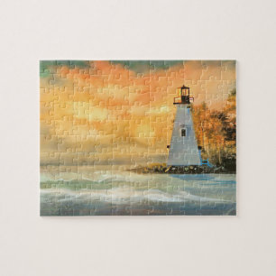 Quebra-cabeça Faro Branco e Puzzle do Pôr do Sol