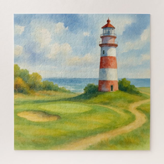 Quebra-cabeça Faro de Curso de Golfe em Aquarela Relaxante (Vertical)